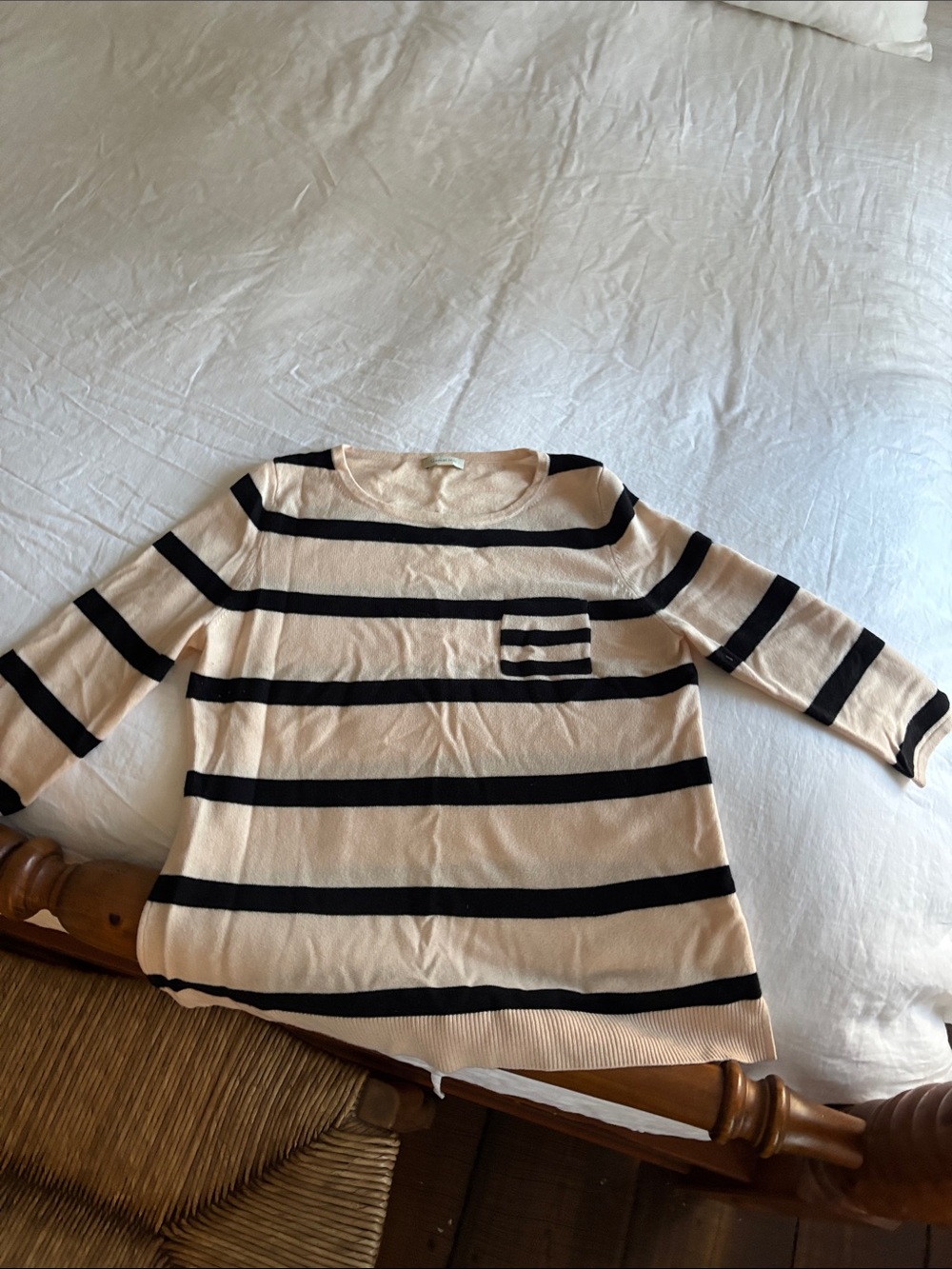 Garnet Hill cashmere Creamy/pink/peach and Black Striped Sweater